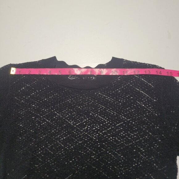 Black Lace Crop Top Black See Through Long Sleeve Blouse - Picture 8 of 11